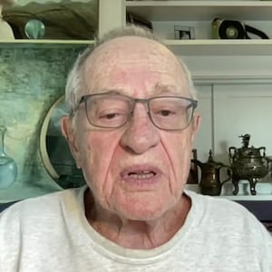 Alan Dershowitz speaks into the camera during the latest episode of his show "The Dershow" on Rumble.