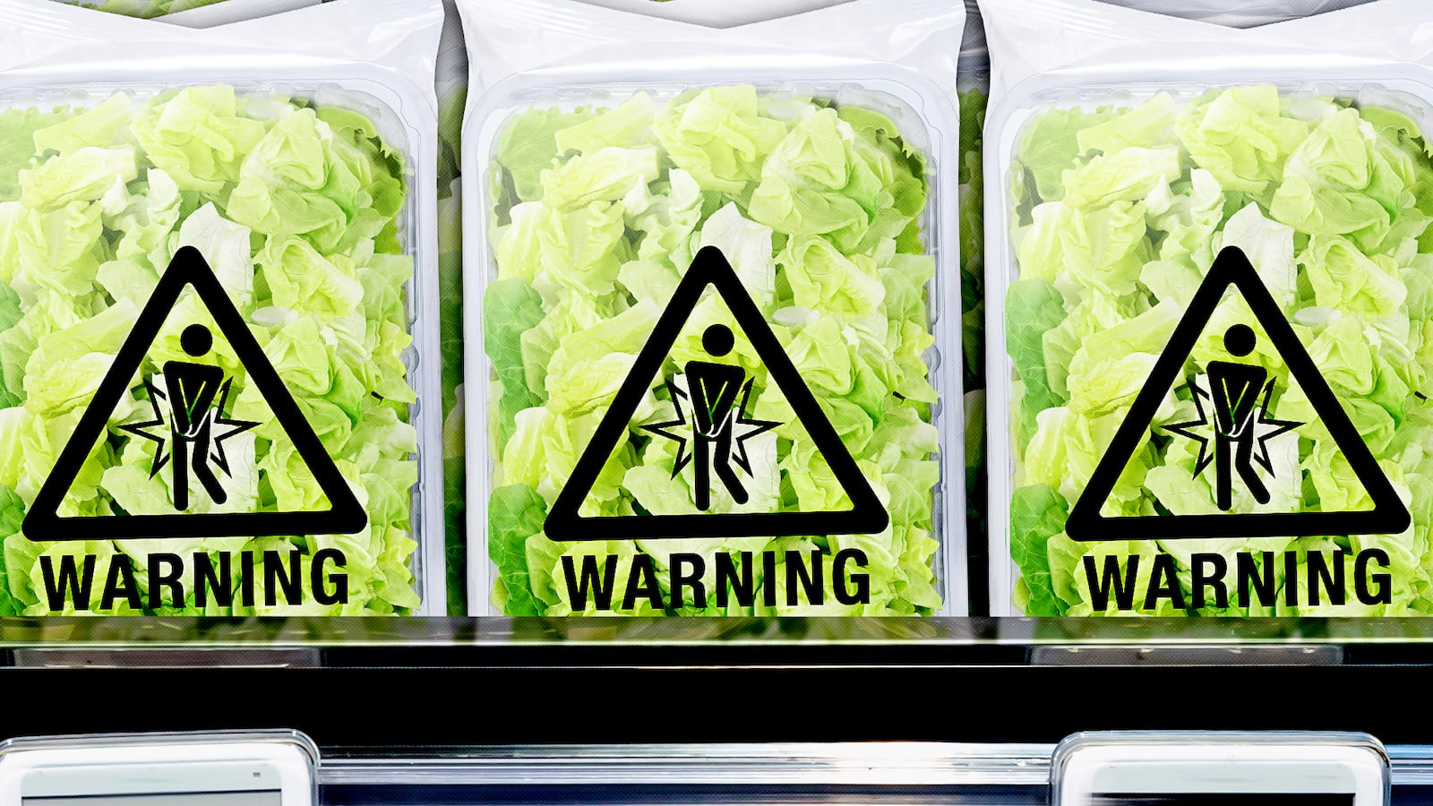 Bags of lettuce with warning label