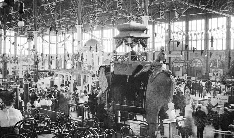 Elephants in all forms were popular Coney Island features early on, from domesticated animals for exotic rides to a hotel in the shape of an elephant built in 1884 to this decorative indoor elephant in Steeplechase’s vast Pavilion of Fun.