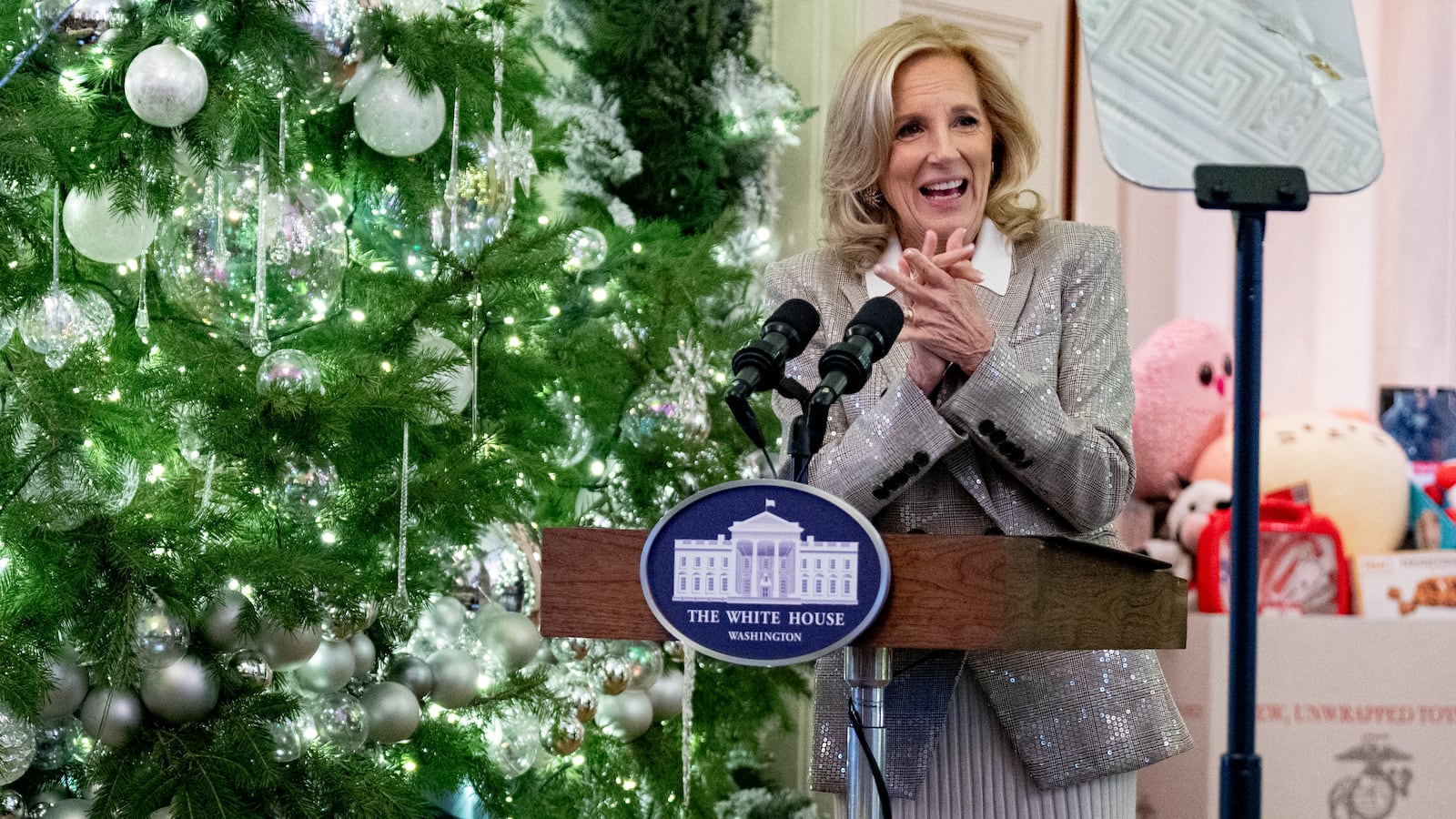 First Lady Jill Biden at a White House toy drive event in December 2024.