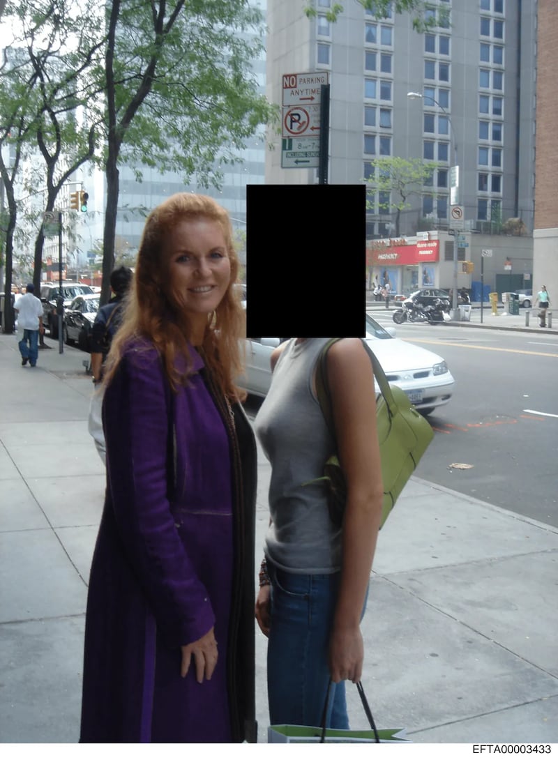 Sarah Ferguson is pictured with an unidentified woman in a photo released as part of the "Epstein files" by the U.S. Department of Justice on December 19, 2025.