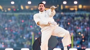 Bad Bunny performs during the Apple Music halftime show at the NFL Super Bowl LX