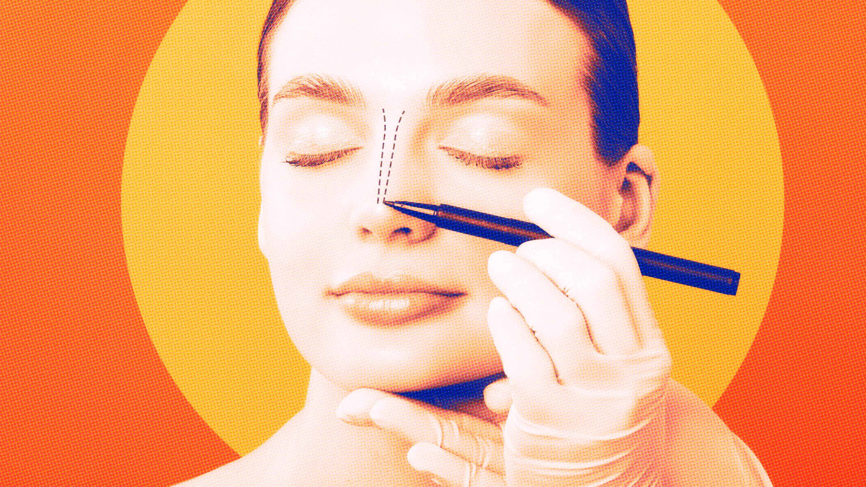 Woman getting a mark up for a nose job.