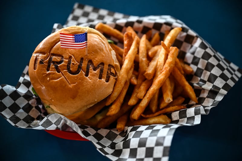 The “Trump Burger,” available at locations around Houston, Texas, has the president’s last name seared on a burger bun.