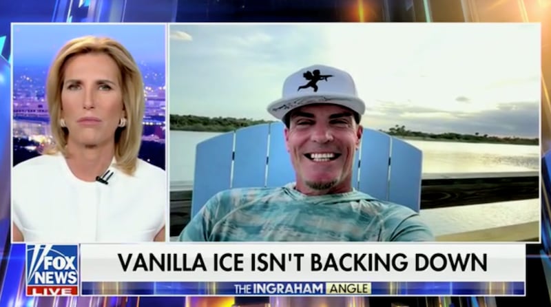 Laura Ingraham interviews Vanilla Ice on Fox News.