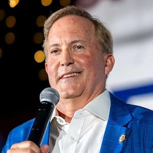 Texas Attorney General Ken Paxton speaks during a campaign event at Matt's Rancho Martinez restaurant on August 04, 2026 in Allen, Texas.
