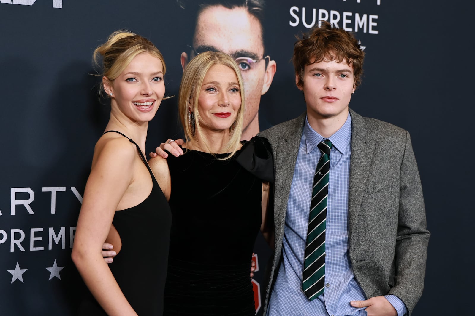 Apple Martin, Gwyneth Paltrow, and Moses Martin at the "Marty Supreme" New York Premiere on December 16, 2025.
