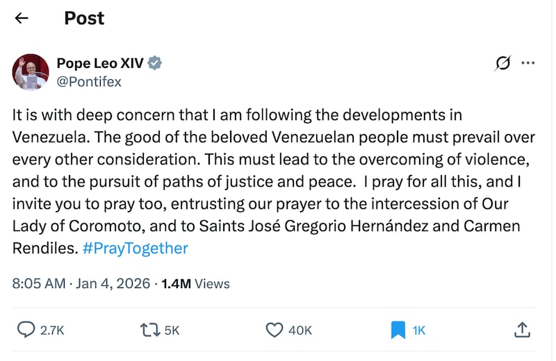 Pope Leo expressed grave concern over the United States' military action in Venezuela.