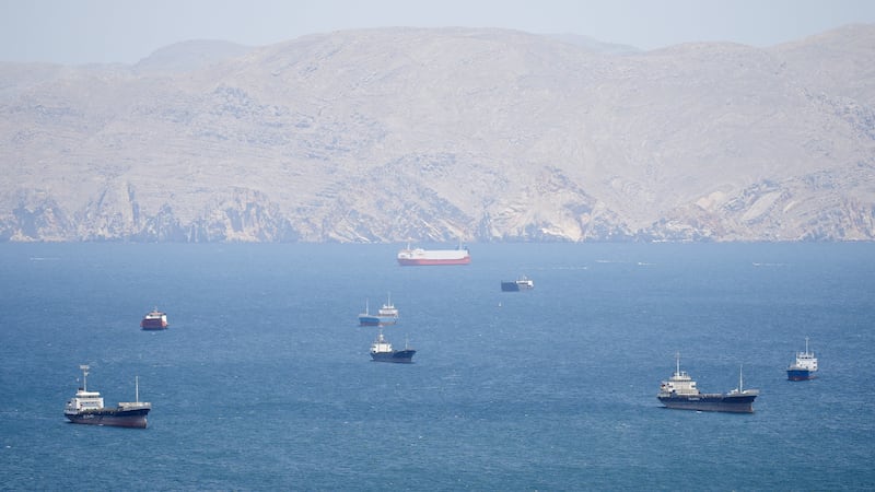 Vessels in the Strait of Hormuz, Musandam, Oman, April 27, 2026.