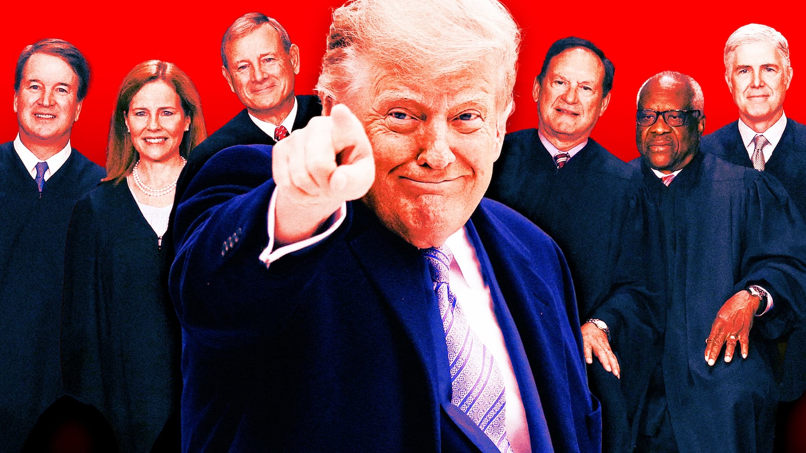 A photo illustration of Trump and Supreme Court justices.