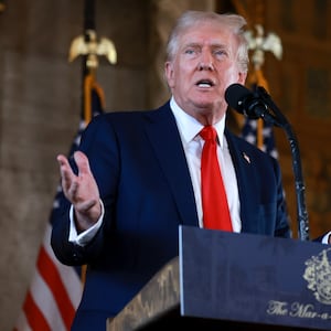 Donald Trump giving a press conference at Mar-a-Lago