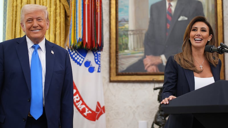 Alina Habba with President Donald Trump in March before being sworn in as interim U.S. Attorney for New Jersey.