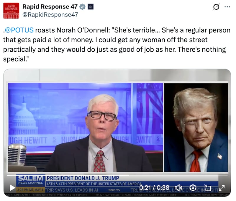 RapidResponse47 X post about Norah O'Donnell