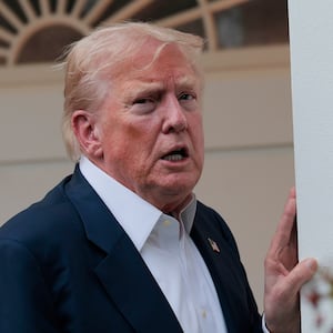 President Donald Trump speaks to reporters near the Rose Garden after returning to the White House on Marine One on July 29, 2025 in Washington, DC.