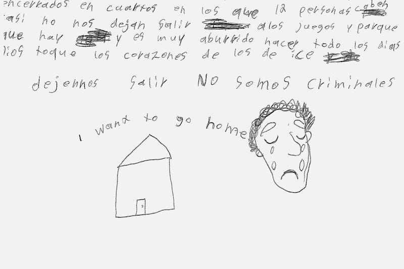 Gerson López Garcia, 13, detained at Dilley, put it simply: "We are all stuck in rooms that can hold 12 people they won't let us go out to the playgrounds and park and it's very boring to do every day God touch the hearts of those at ICE let us out We are not criminals I want to go home."