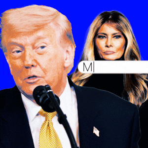 An animated GIF of Donald Trump, Melania, and a text bubble misspelling Melania as Melody.