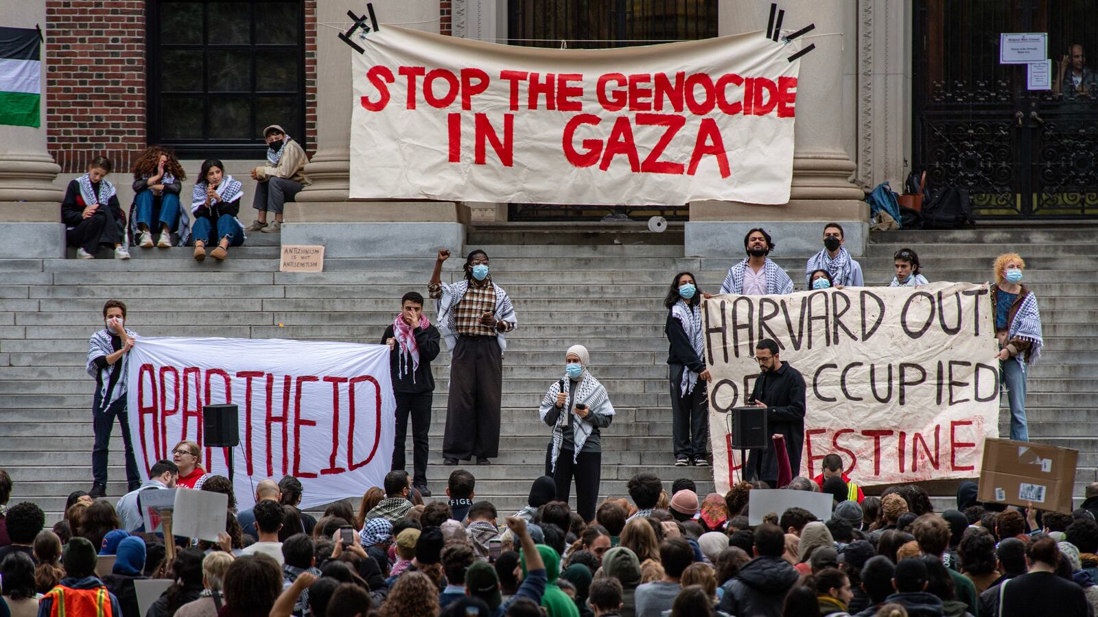 Supporters of Palestine gather at Harvard University to show their support for Palestinians in Gaza.