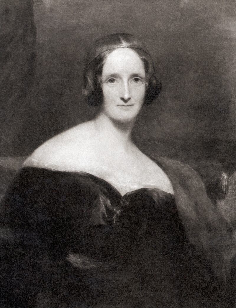 Mary Shelley (1797-1851).  English Novelist.  Author of "Frankenstein" (1818).  Painting by R. Rothwell.  Undated.