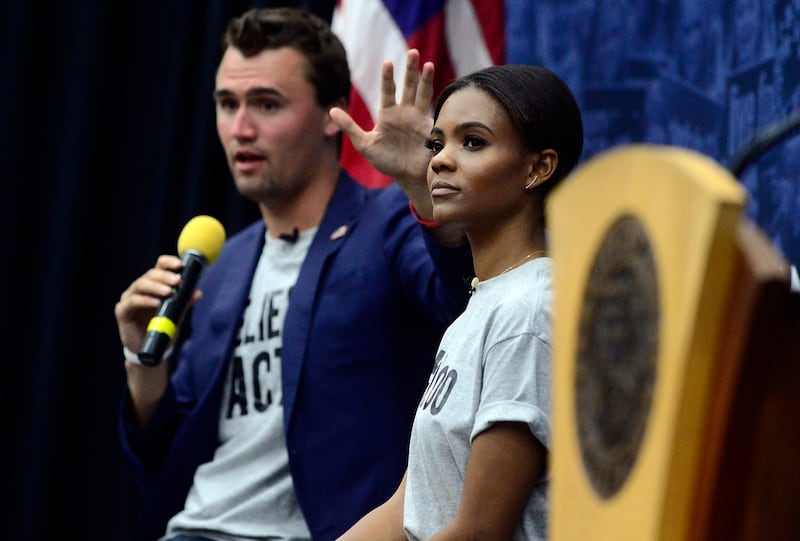 Charlie Kirk and Candace Owens of Turning Point USA speak on the University of Colorado Boulder Campus on Wednesday, Oct 3, 2018.