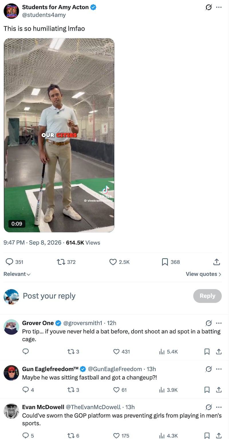 There was no shortage of mockery for Vivek Ramaswamy’s bizarre batting cage video.
