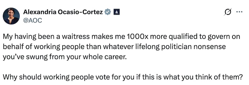 AOC's post on X responding to Kennedy's comments.
