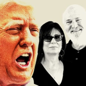 Donald Trump yelling next to Michele and Rob Reiner