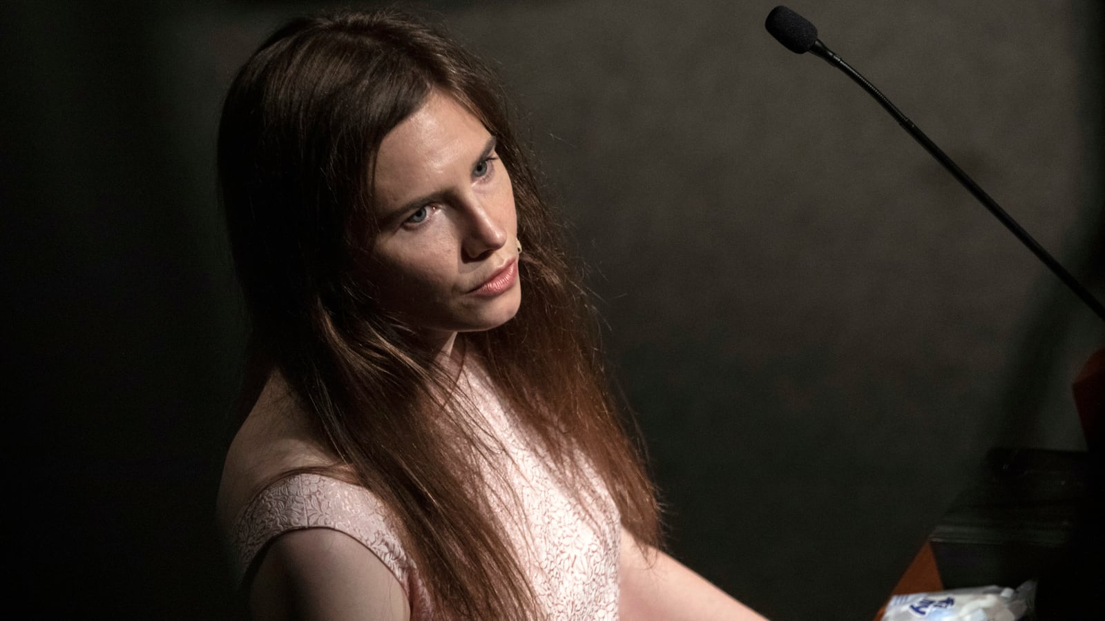 Amanda Knox delivers a speech during a panel session titled “Trial by Media” on June 15, 2019, in Modena, Italy.