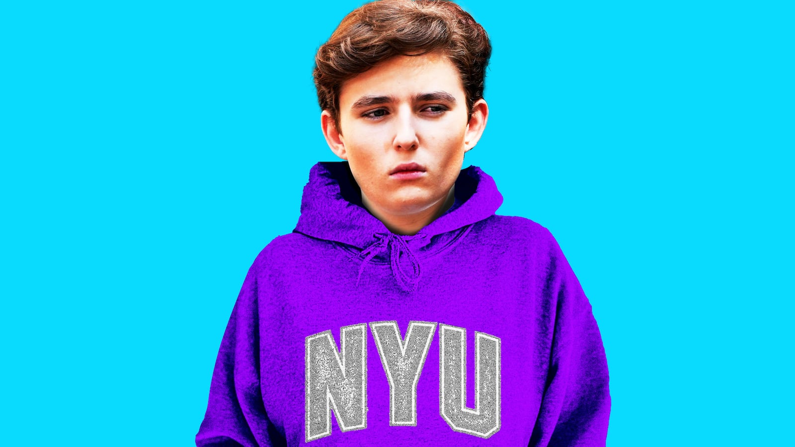 Barron Trump in a NYU sweatshirt