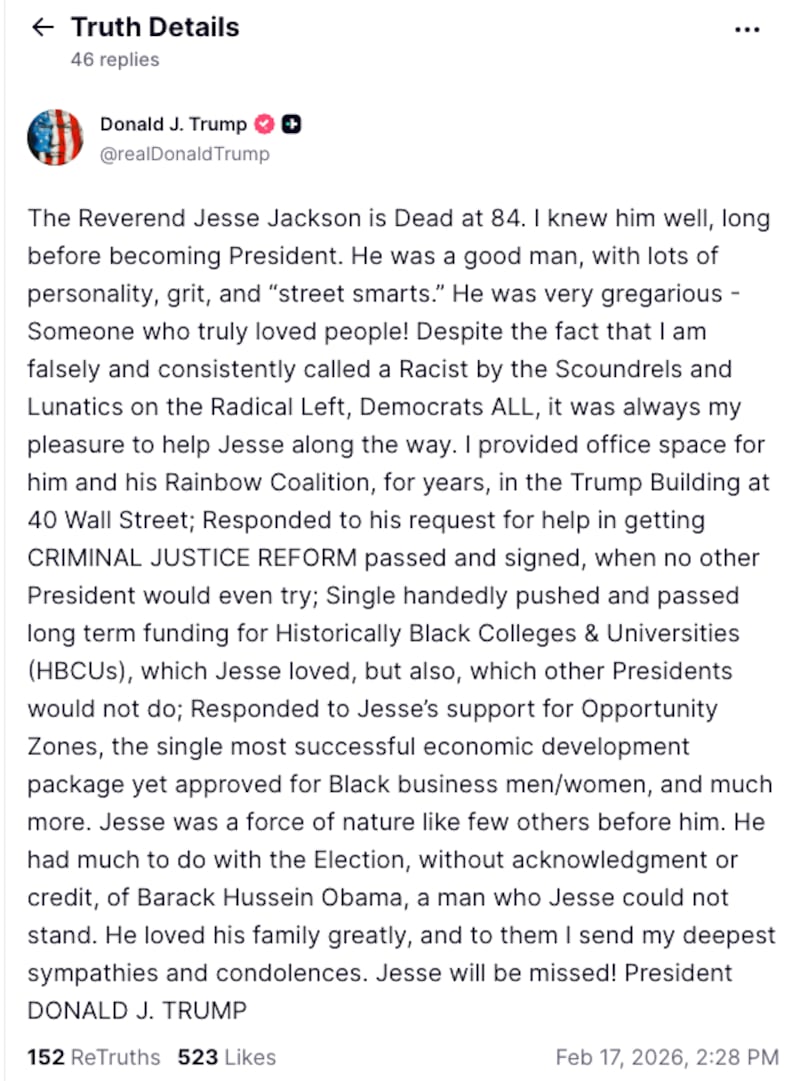 Donald Trump's Truth Social post