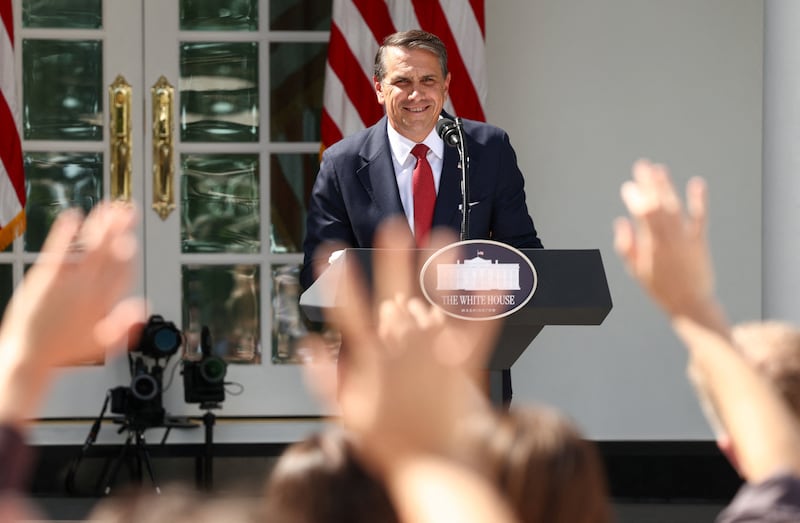 U.S. Attorney General Todd Blanche holds a press conference in the Rose Garden at the White House in Washington, D.C., U.S., September 15, 2026.