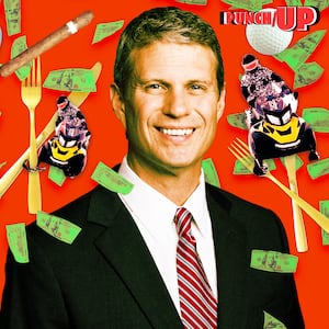 A photo illo illustration of Rep. Bill Huizenga for PunchUp.