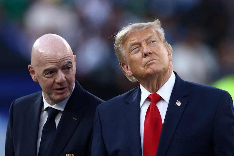 President Donald Trump and FIFA President Gianni Infantino before the trophy presentation