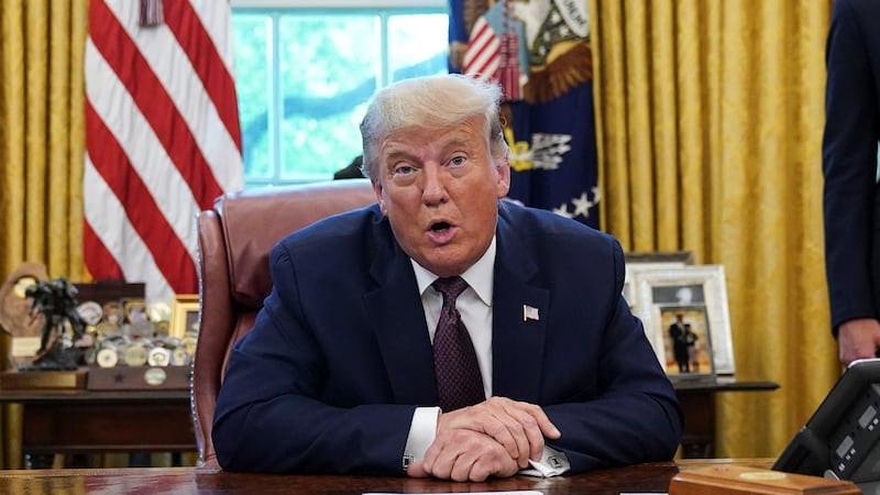 U.S. President Donald President Trump speaks after it was announced Bahrain has joined the United Arab Emirates in striking an agreement to normalize relations with Israel during a brief appearance in the Oval Office at the White House in Washington, U.S., September 11, 2020. REUTERS/Kevin Lamarque