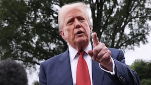 President Donald Trump speaks to the media as he departs the White House on August 01, 2025 in Washington, DC.