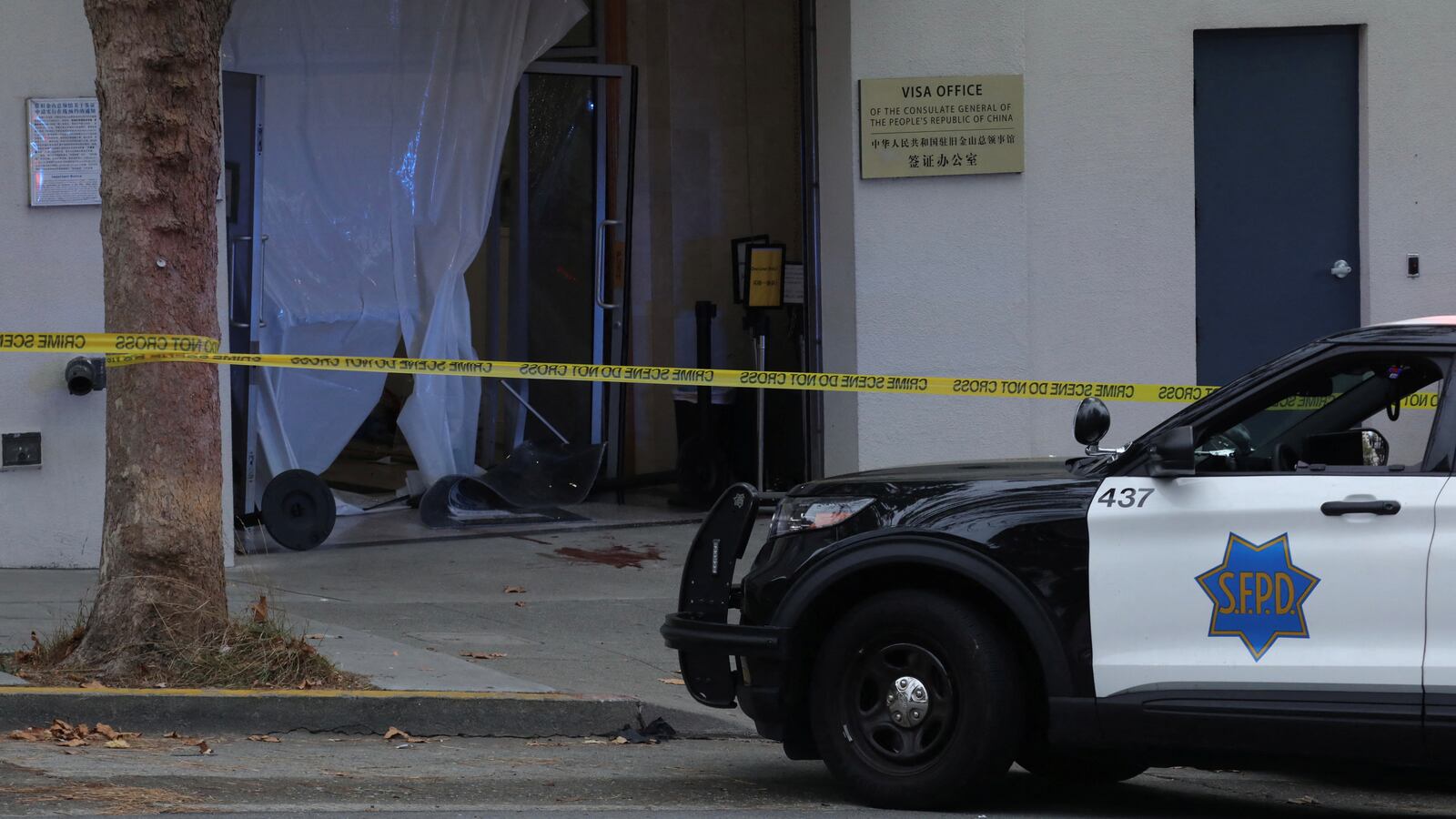 San Francisco Police vehicle outside Chinese consulate