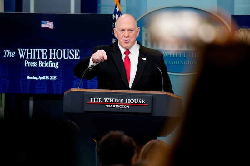 White House border czar Tom Homan speaks during the daily press briefing in the Brady Press Briefing Room at the White House on April 28, 2025 in Washington, DC.