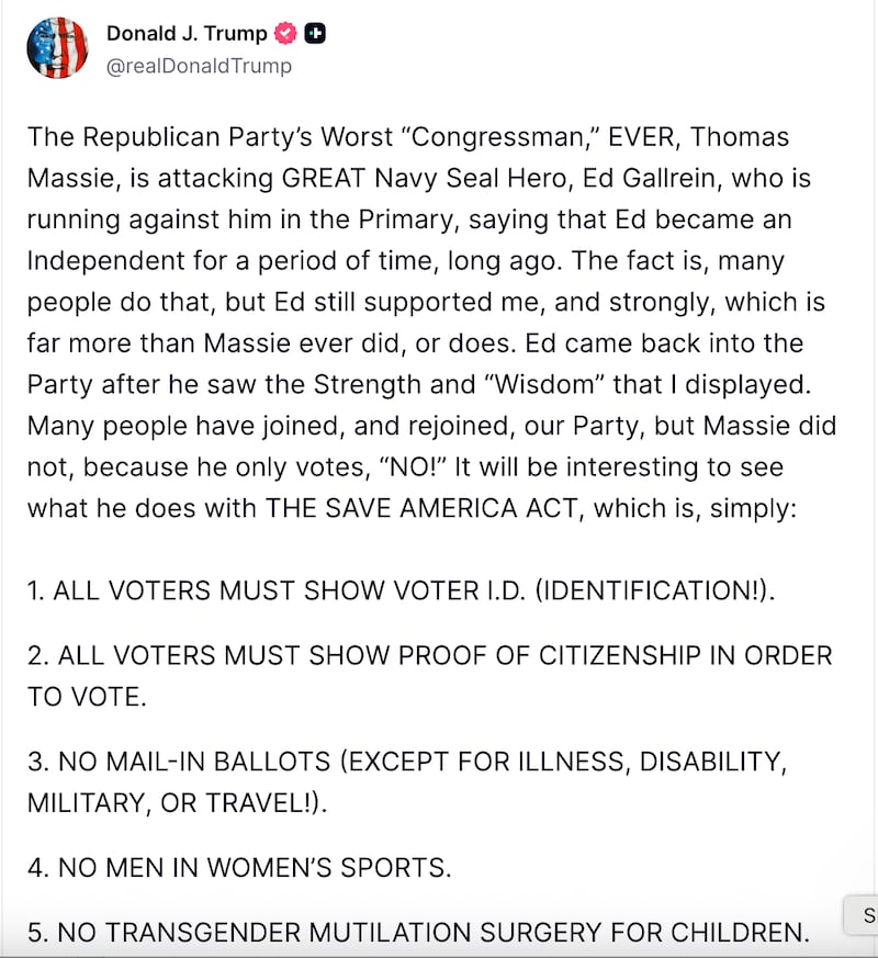 Trump blasted Rep. Massie as the "worst" congressman while defending his GOP primary challenger ahead of his visit to Kentucky.