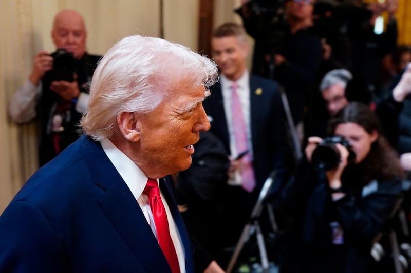 U.S. President Donald Trump arrives to attend a Women's History Month event, at the White House in Washington, D.C., U.S. March 12, 2026. REUTERS/Nathan Howard