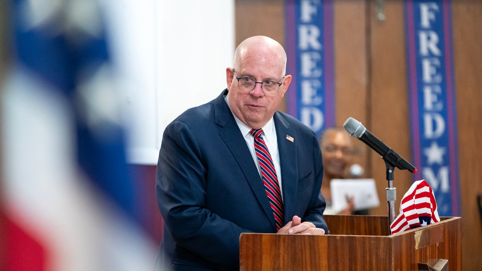 Former Maryland Gov. and Republican Senate candidate Larry Hogan is running against Democratic Senate candidate Angela Alsobrooks.