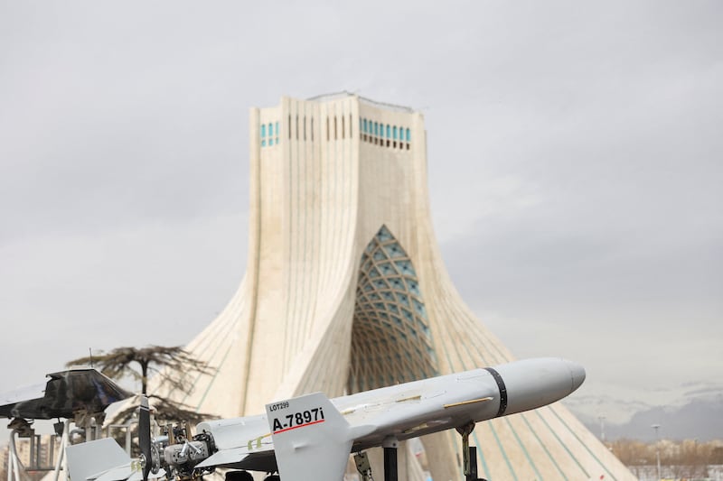 A Shahed drone on display during the 47th anniversary of the Islamic Revolution in Tehran, Iran February 11, 2026.