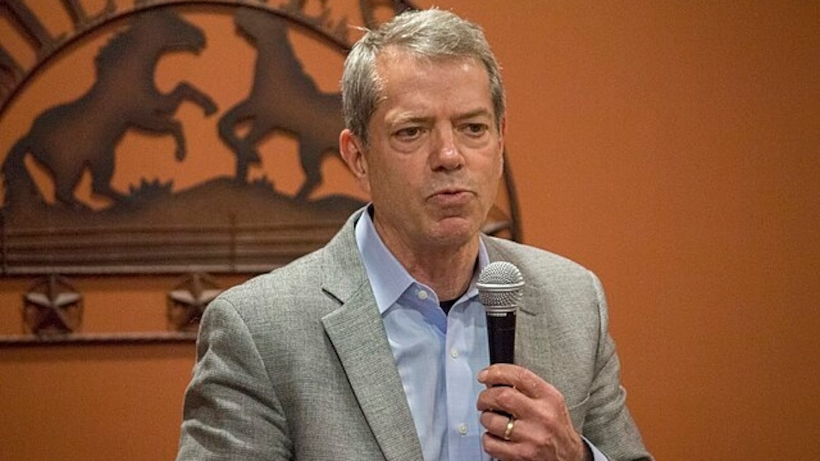 Nebraska Gov. Jim Pillen speaks during a campaign event.