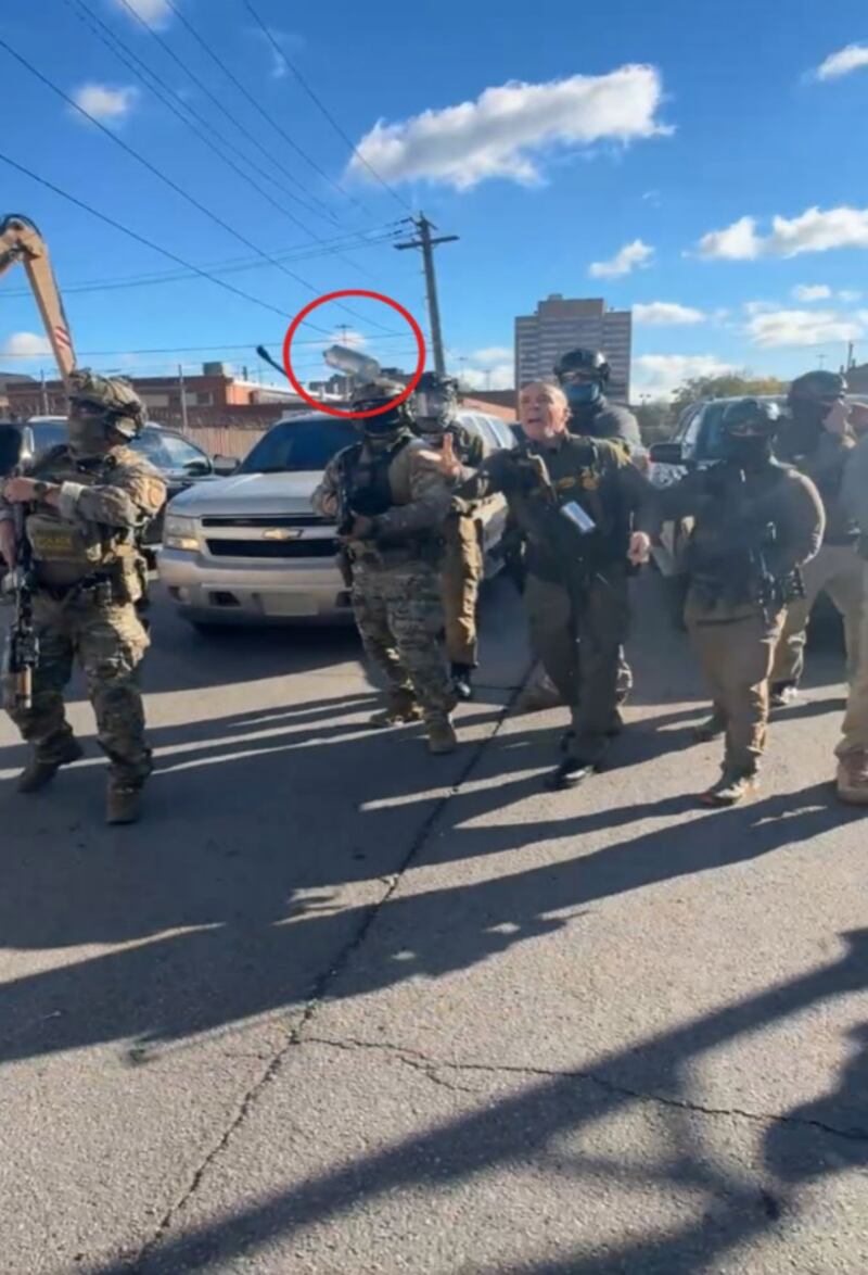 Border Patrol Chief Greg Bovino throws tear gas in Little Village, Chicago, Illinois. Chicago Headline Club lawsuit