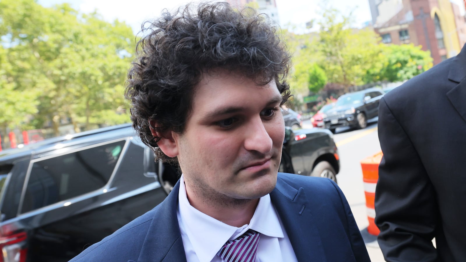 Former FTX CEO Sam Bankman-Fried arrives for a bail hearing at Manhattan Federal Court on August 11, 2023 in New York City.