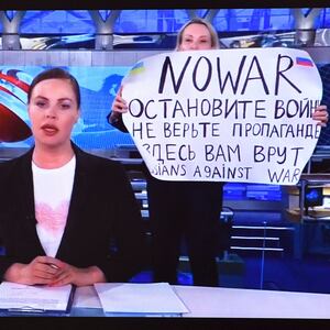 Marina Ovsyannikova held up a pro-Ukraine sign during a broadcast on Russian state TV.