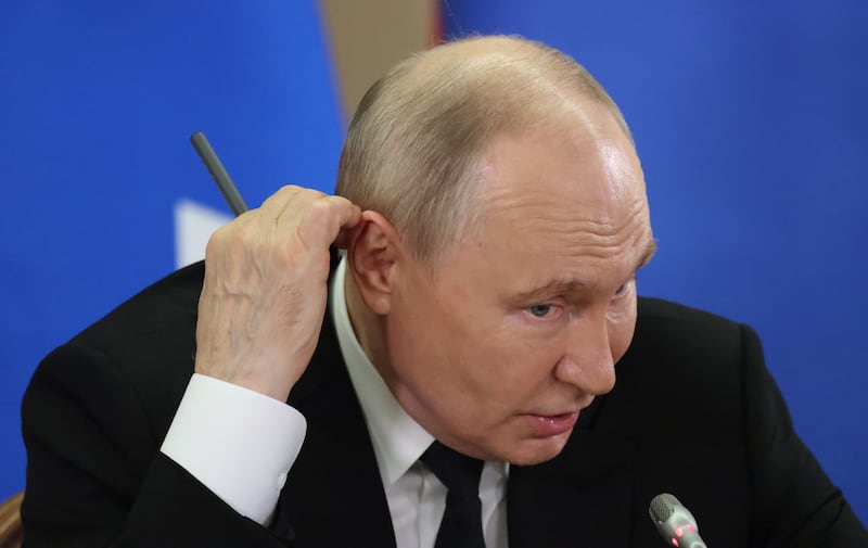 SAINT PETERBSURG, RUSSIA - JULY 26 : Russian President Vladimir Putin speeches while visiting the Admiralty, on July 26, 2026, in Saint Petersburg, Russia. Vladimir Putin arrived to Saint Petersburg to mark the Russian Navy Day. (Photo by Contributor/Getty Images)