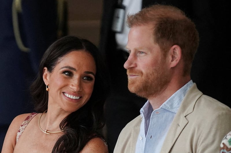 FILE PHOTO: Britain's Prince Harry sits with his wife Meghan, Duchess of Sussex, as they meet with Colombia's Vice President Francia Marquez (not pictured), in Bogota, Colombia August 15, 2024. REUTERS/Nathalia Angarita/File Photo