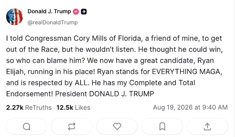 After Mills lost, Trump claimed he had told him to get out of the race.