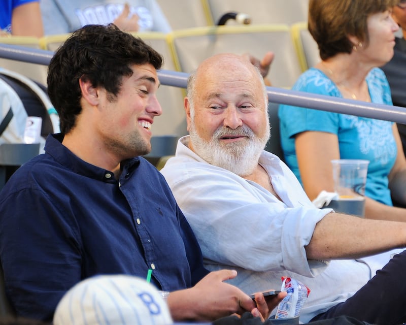 Rob Reiner and his son, Nick Reiner, then 19, attend a Los Angeles Dodgers game together in 2013.