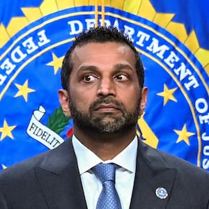 (L/R) Acting US Attorney General Todd Blanche and FBI Director Kash Patel take questions during a news conference about Tren de Aragua developments, at the US Department of Justice headquarters in Washington, DC, on July 1, 2026. (Photo by Alex WROBLEWSKI / AFP via Getty Images)