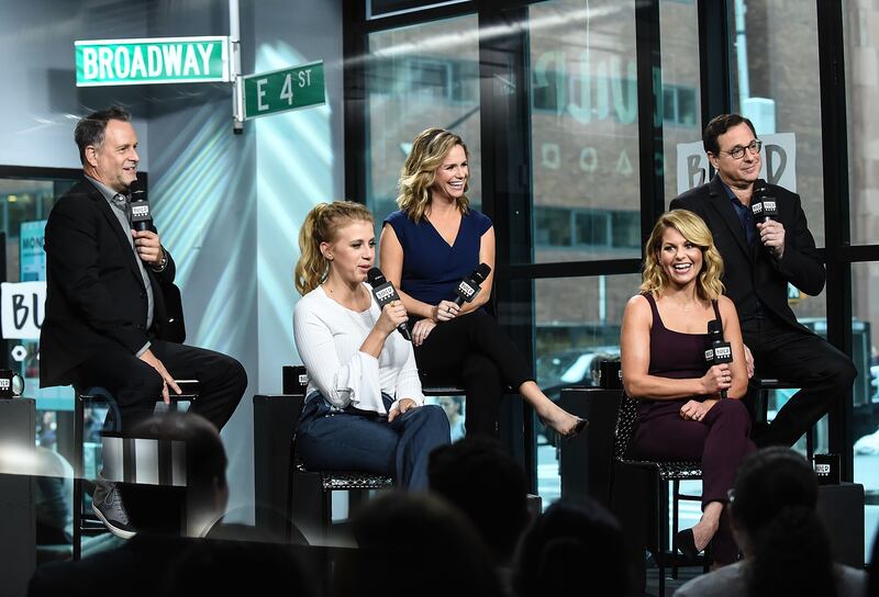 Dave Coulier, Andrea Barber, Jodie Sweetin,  Candice Cameron Bure and Bob Saget attend the Build Series to discuss the new season of 'Fuller House'